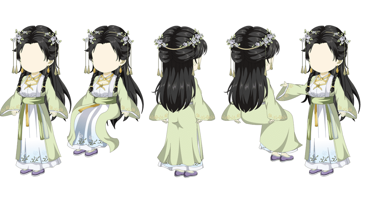 AN人物带万能动作，绿衣美女