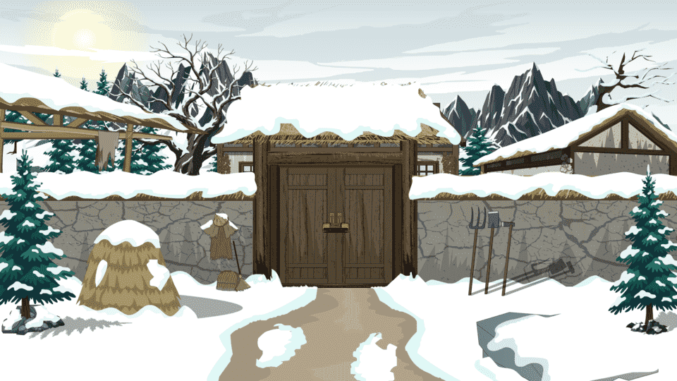 古代乡下院子雪景门外