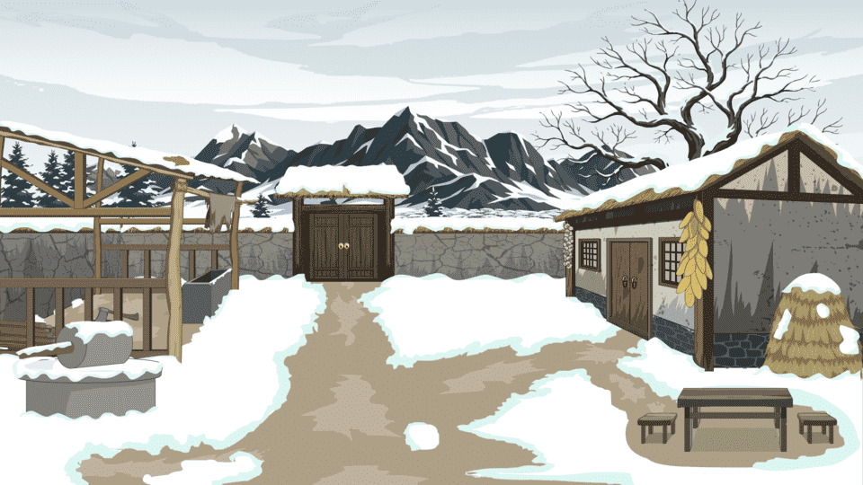 古代乡下院子雪景门内