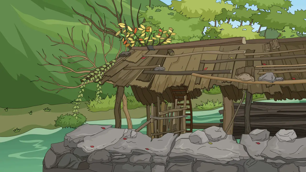 破旧的亭子背面