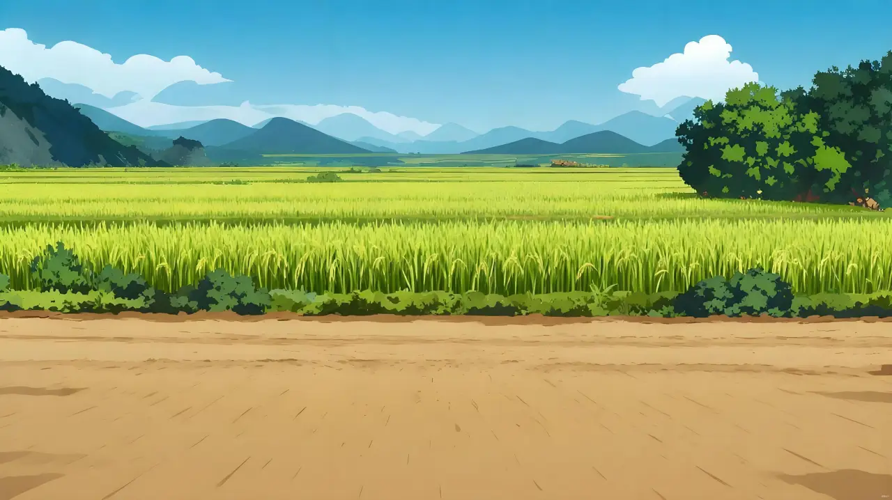 水稻田侧面视角