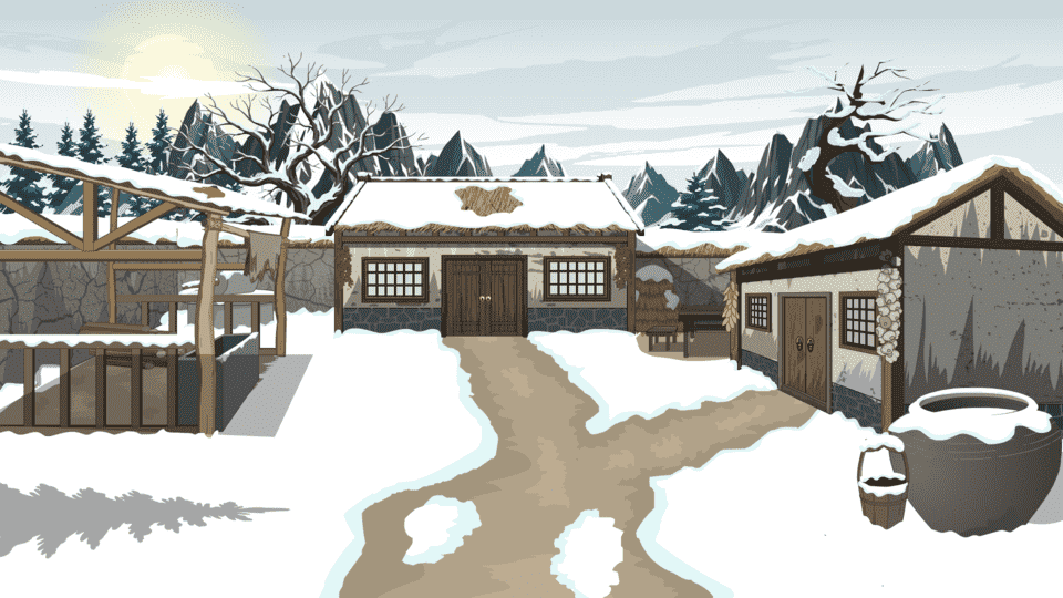 古代乡下院子雪景院内