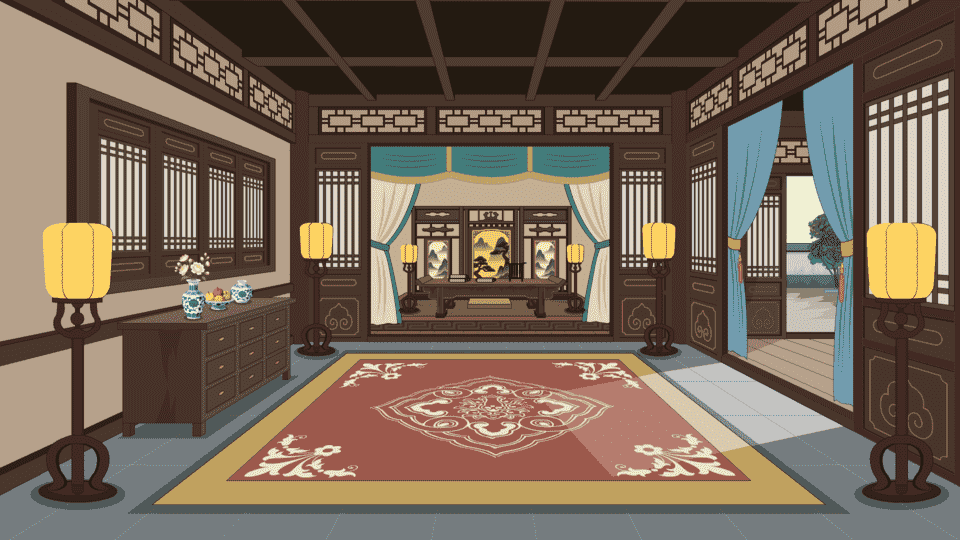 古代卧室反面