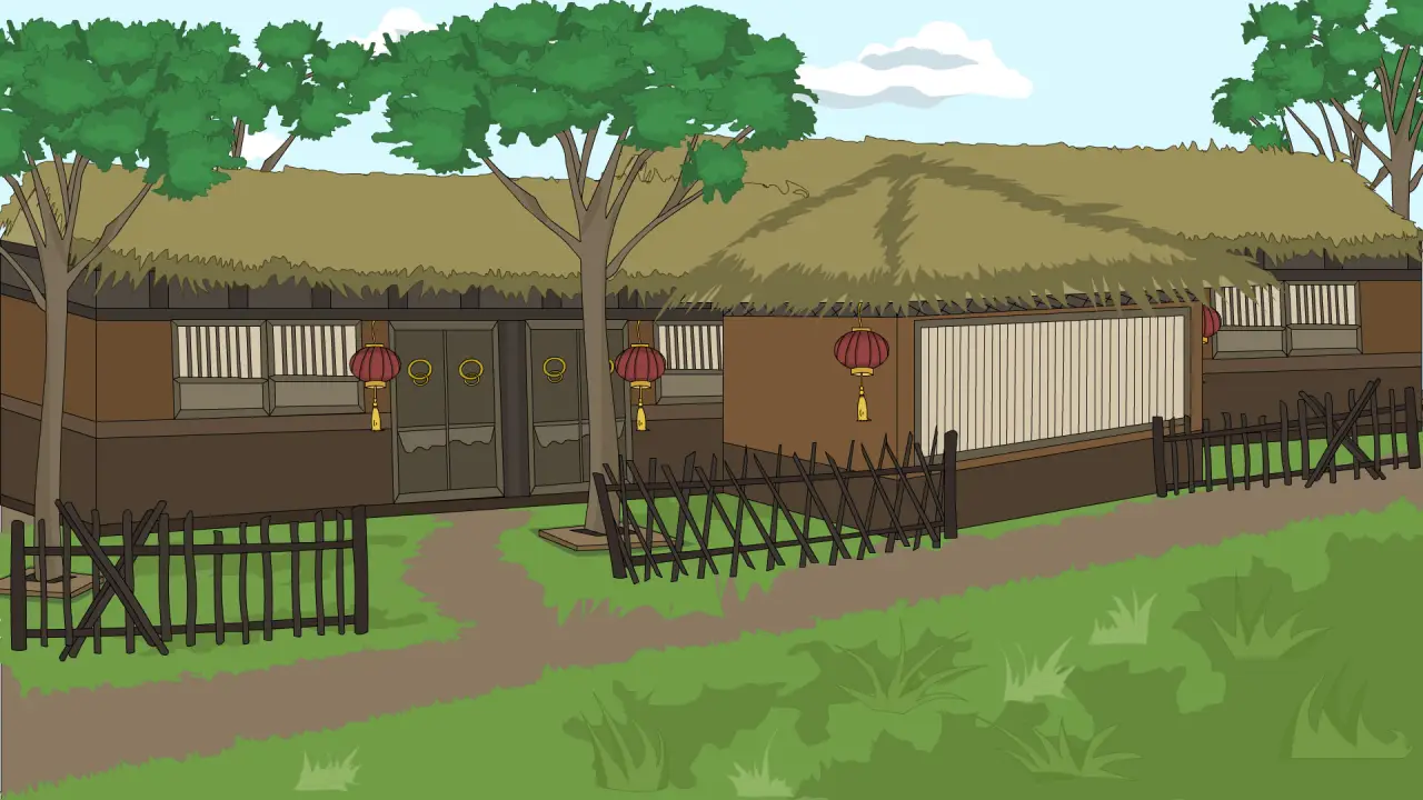 郊外农村茅草屋