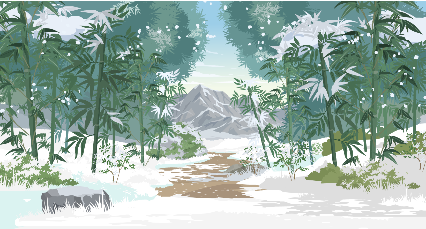 下雪竹林