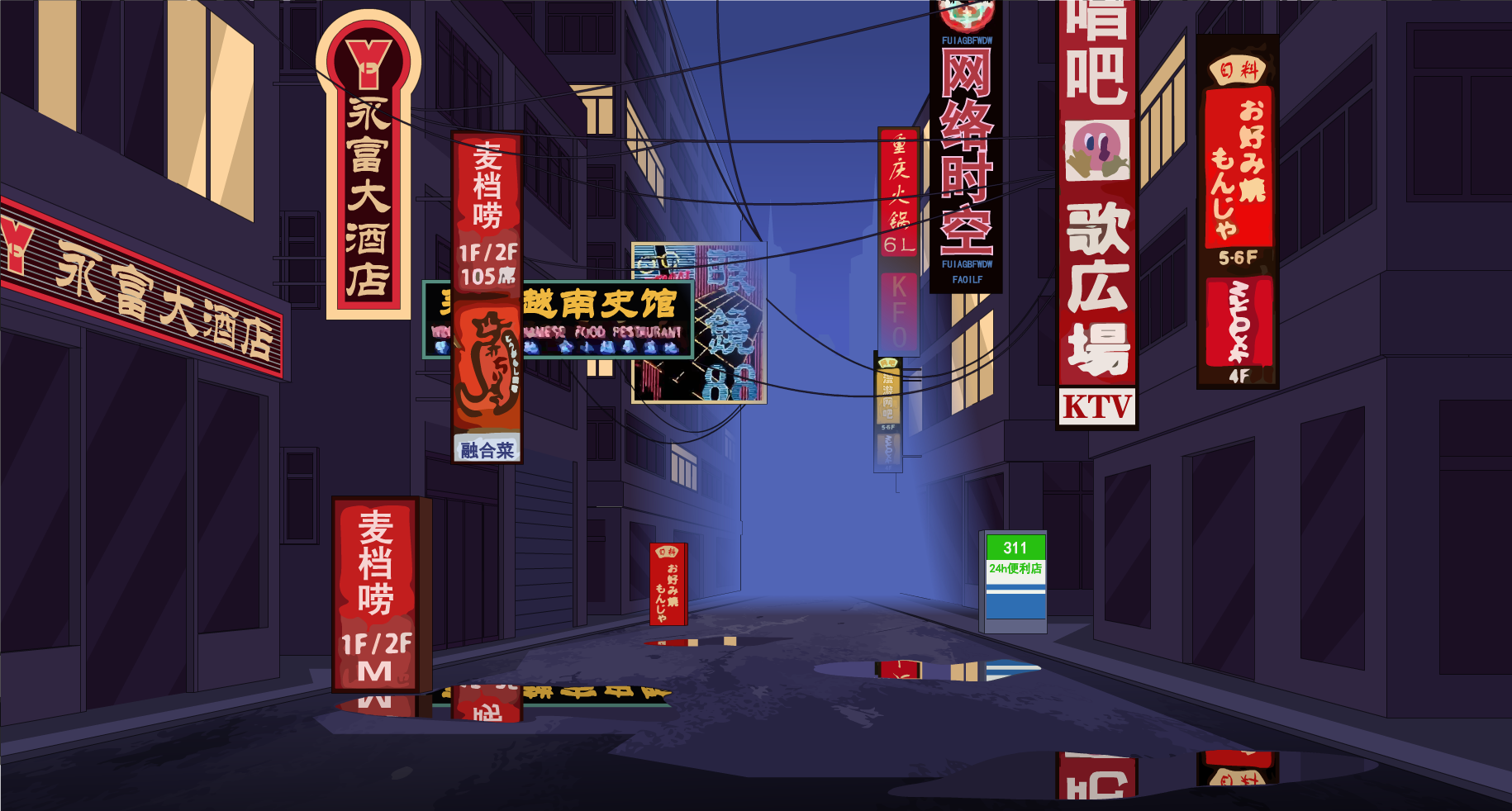 狭窄霓虹街道